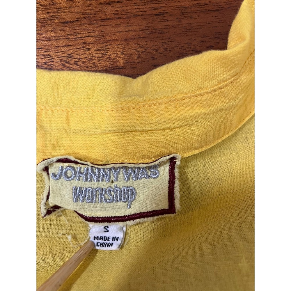 Johnny Was Workshop Yellow Cotton Embroidered Floral Sun Butterfly Shirt Small - Picture 5 of 16